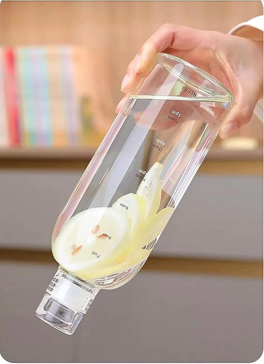 Urbanco Hydration Glass Bottle | Time Marked – 500ml, 750ml, 1L