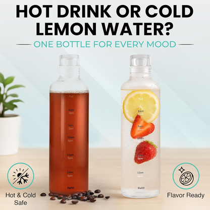 Urbanco Hydration Glass Bottle | Time Marked – 500ml, 750ml, 1L