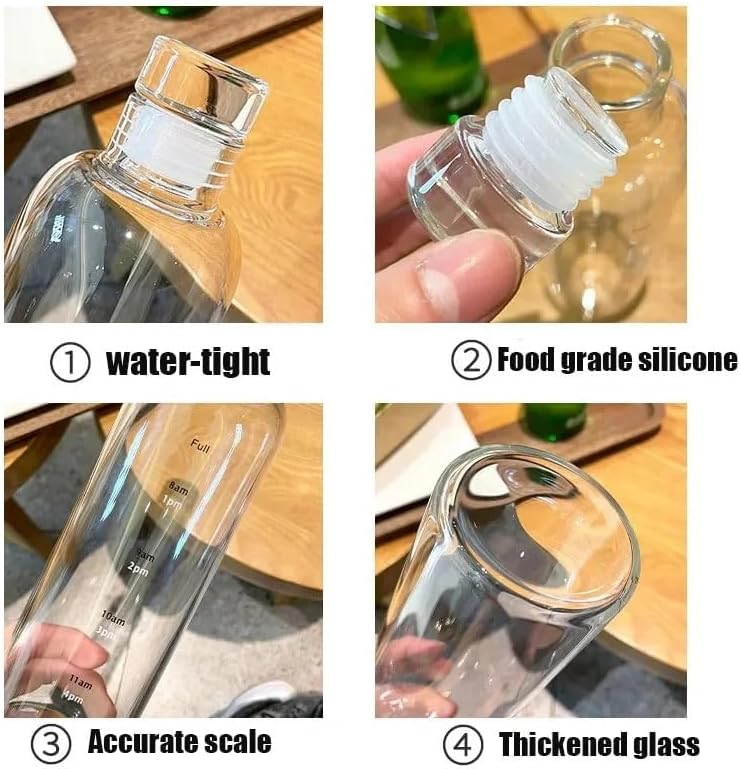 Urbanco Hydration Glass Bottle | Time Marked – 500ml, 750ml, 1L