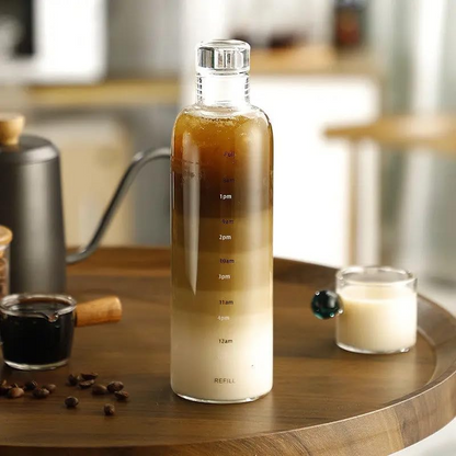 Urbanco Hydration Glass Bottle | Time Marked – 500ml, 750ml, 1L